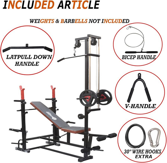 ANSON 20 in 1 Multi Adjustable Bench Press With Lats Pull Down, Rowing & Bicep - Tricep | Heavy Gauge | Double Support | For Home Gym Setup | - Anson Fitness
