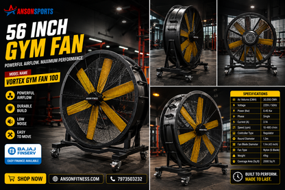 Anson Fitness Gym Fan Vortex 100 Heavy Duty 56 Inch Industrial  | High Velocity Commercial Air Circulation Floor Fan | Portable Large Airflow Cooling Fan for Commercial Gyms, CrossFit Centers, Warehouses