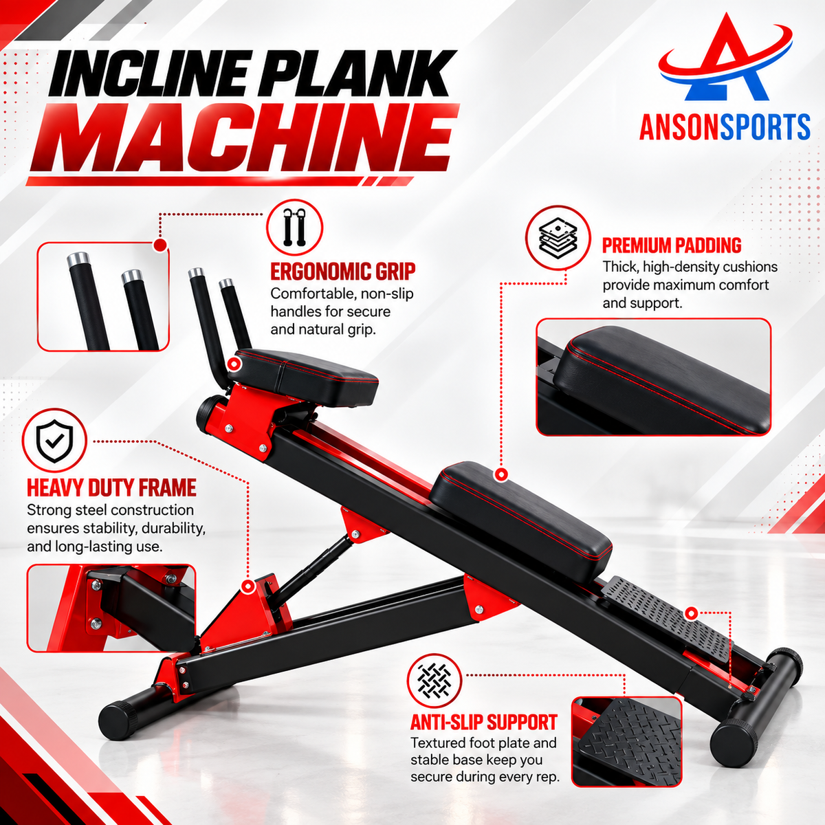 Professional Incline Plank Machine | Heavy-Duty Adjustable Abdominal Bench | Core Strength Training Equipment | Anson Fitness