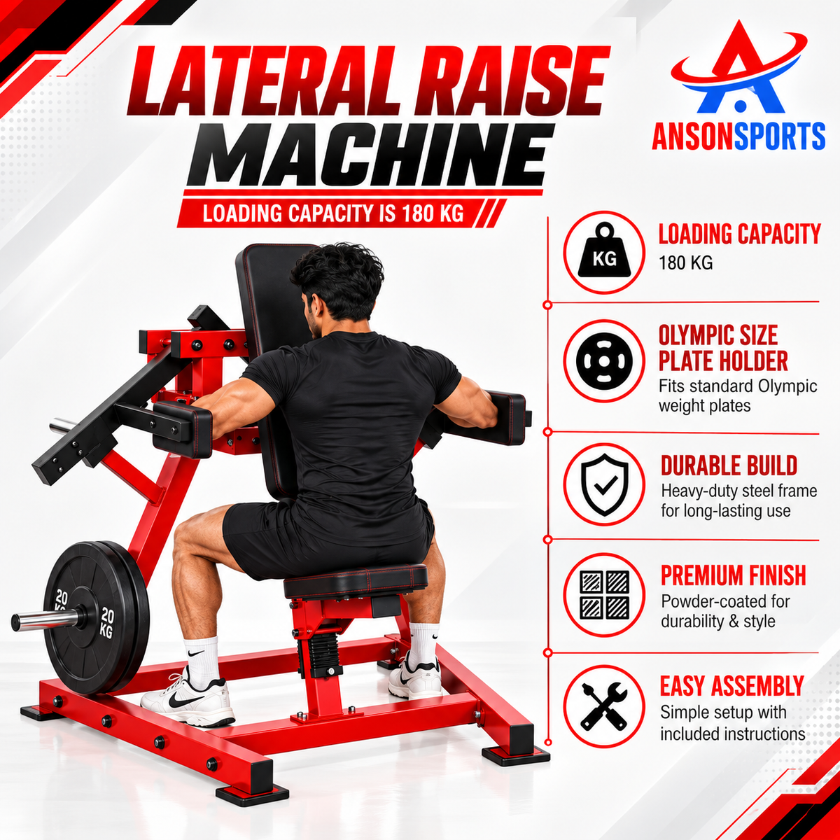Plate Loaded Lateral Raise Machine | Heavy-Duty Shoulder Isolation Equipment | Side Deltoid Strength Trainer | Anson Fitness