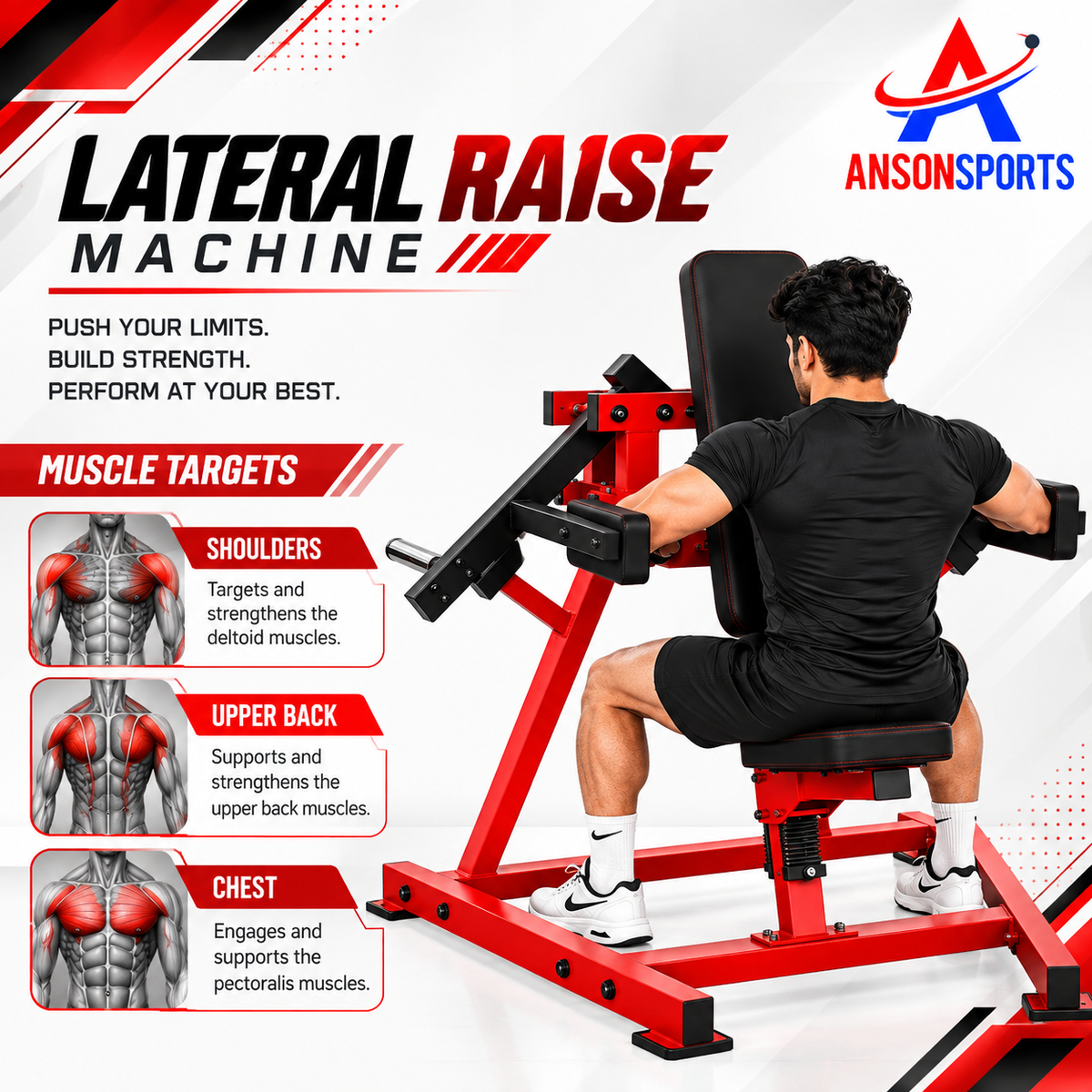 Plate Loaded Lateral Raise Machine | Heavy-Duty Shoulder Isolation Equipment | Side Deltoid Strength Trainer | Anson Fitness