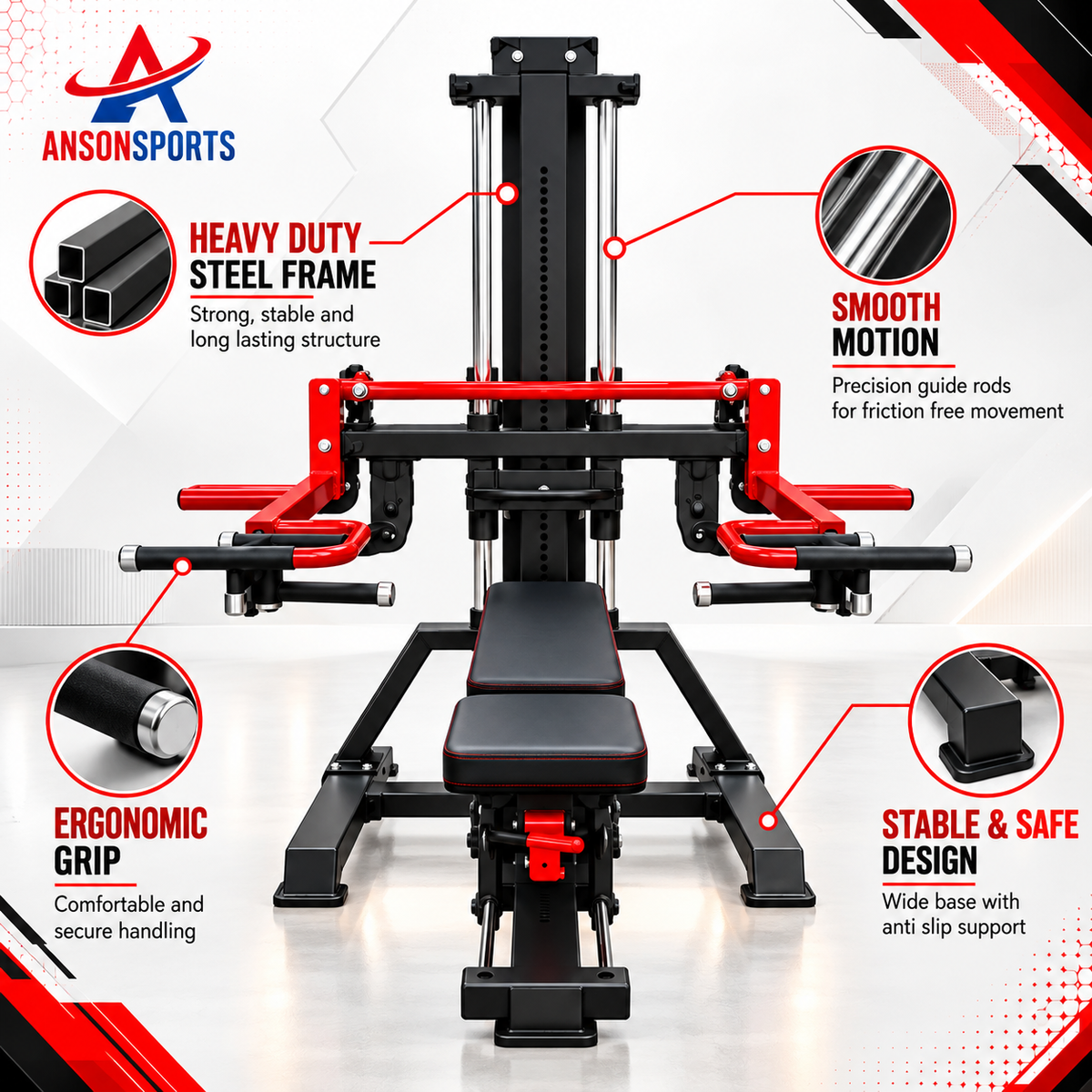 Adjustable Chest Press Machine | Plate Loaded Chest Press Station | Heavy-Duty Bench Press Equipment | Anson Fitness