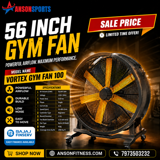 Anson Fitness Gym Fan Vortex 100 Heavy Duty 56 Inch Industrial  | High Velocity Commercial Air Circulation Floor Fan | Portable Large Airflow Cooling Fan for Commercial Gyms, CrossFit Centers, Warehouses