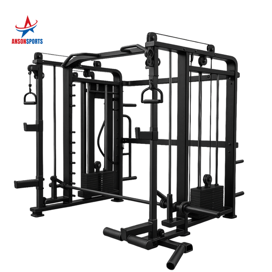 Anson Fitness Commercial Grade Heavy-Duty Multi-Functional Smith Machine with Dual Adjustable Pulley System, Integrated Chin-Up Bar, and Complete Strength Training Station"