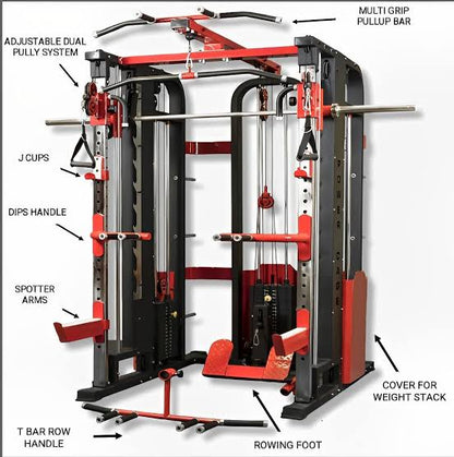 Anson Sports Commercial Grade Heavy-Duty Multi-Functional Smith Machine With Adjustable Dual Pulley System and Integrated Power Rack" - Anson Fitness