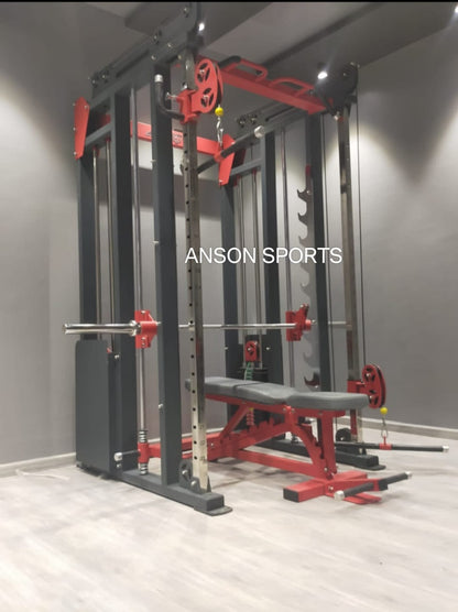 Commercial Grade Heavy-Duty Smith Machine With Dual Adjustable Functional Trainer, Multi-Grip Pull-Up System & Integrated Weight Stack (Premium Series)**