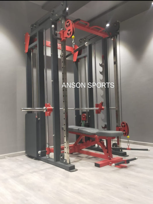 Commercial Grade Heavy-Duty Smith Machine With Dual Adjustable Functional Trainer, Multi-Grip Pull-Up System & Integrated Weight Stack (Premium Series)**