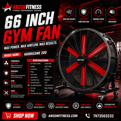 Anson Fitness Gym Fan Hurricane 200 – 66 Inch Heavy Duty Industrial Gym Fan